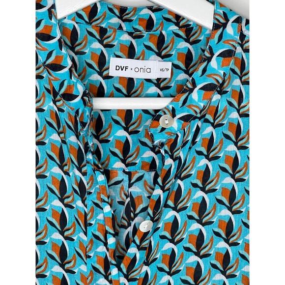 Diane Von Furstenberg x Onia Button Down Printed Blue Maxi Dress Side Slits XS - Picture 5 of 9